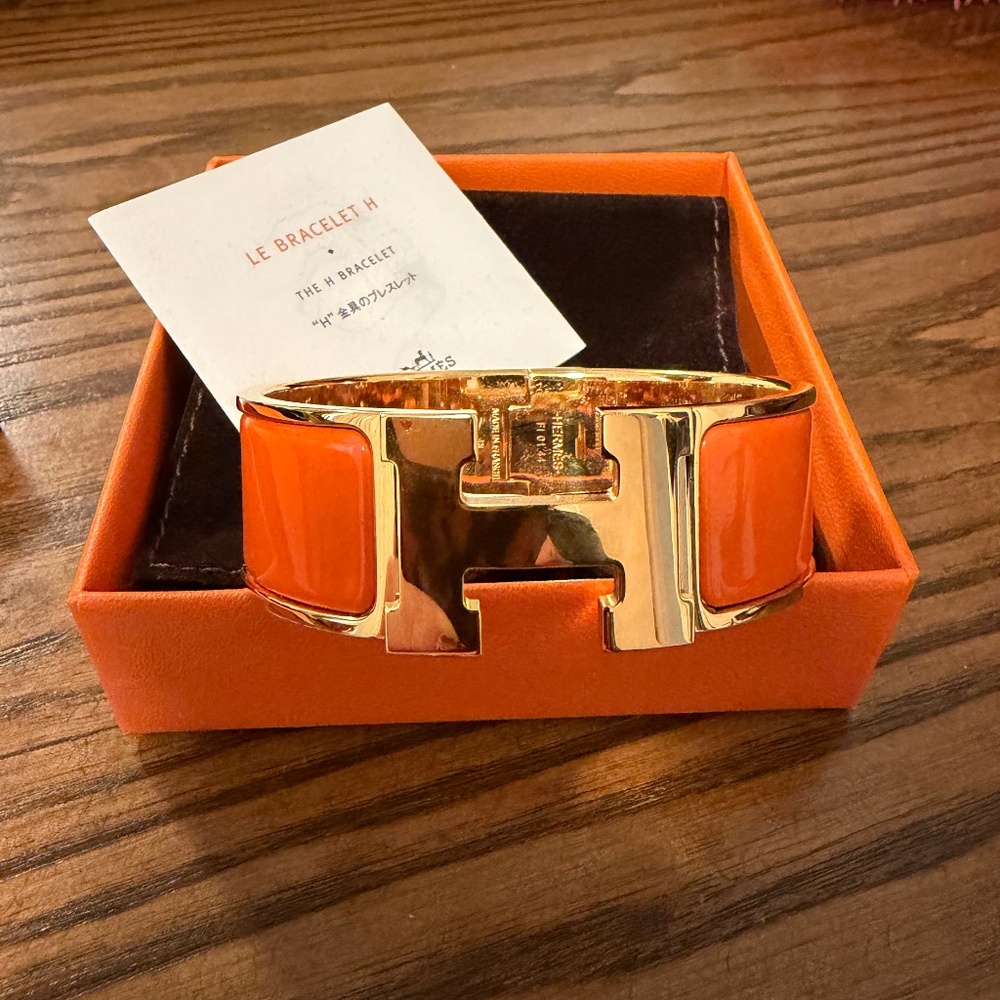 Hermes Orange Enamel Clic Clac H Bracelet